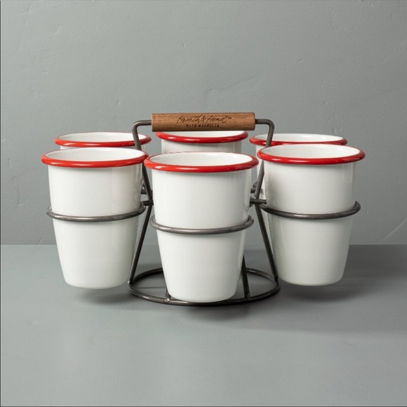 Hearth & Hand 7pc 17oz Drink Caddy Set Red/Cream - Picture 2 of 6